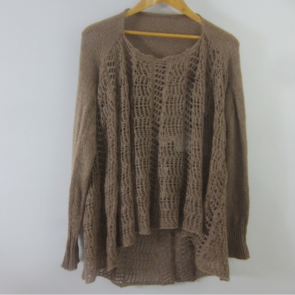 Simply Noelle Tan Convertible L/XL Open Knit Cardigan or Flare Tunic. EUC - Picture 6 of 10